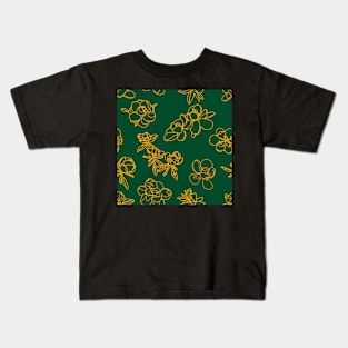 Magnolia Sketch Repeat Gold on Dark Green 5748 Kids T-Shirt